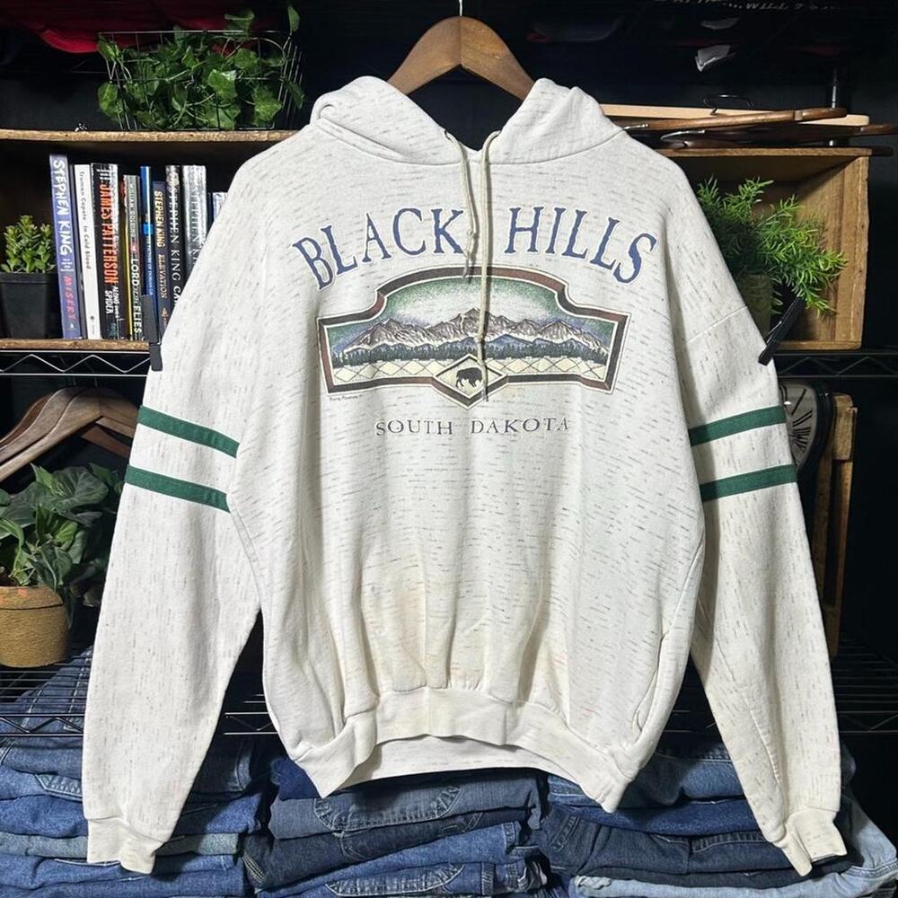 Vintage 90s Black Hills South Dakota Nature Hoodie XL Grey Wildlife Sweatshirt